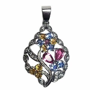 Citrine Pink Topaz Iolite Sterling Silver Pendant size 1.5" NEW